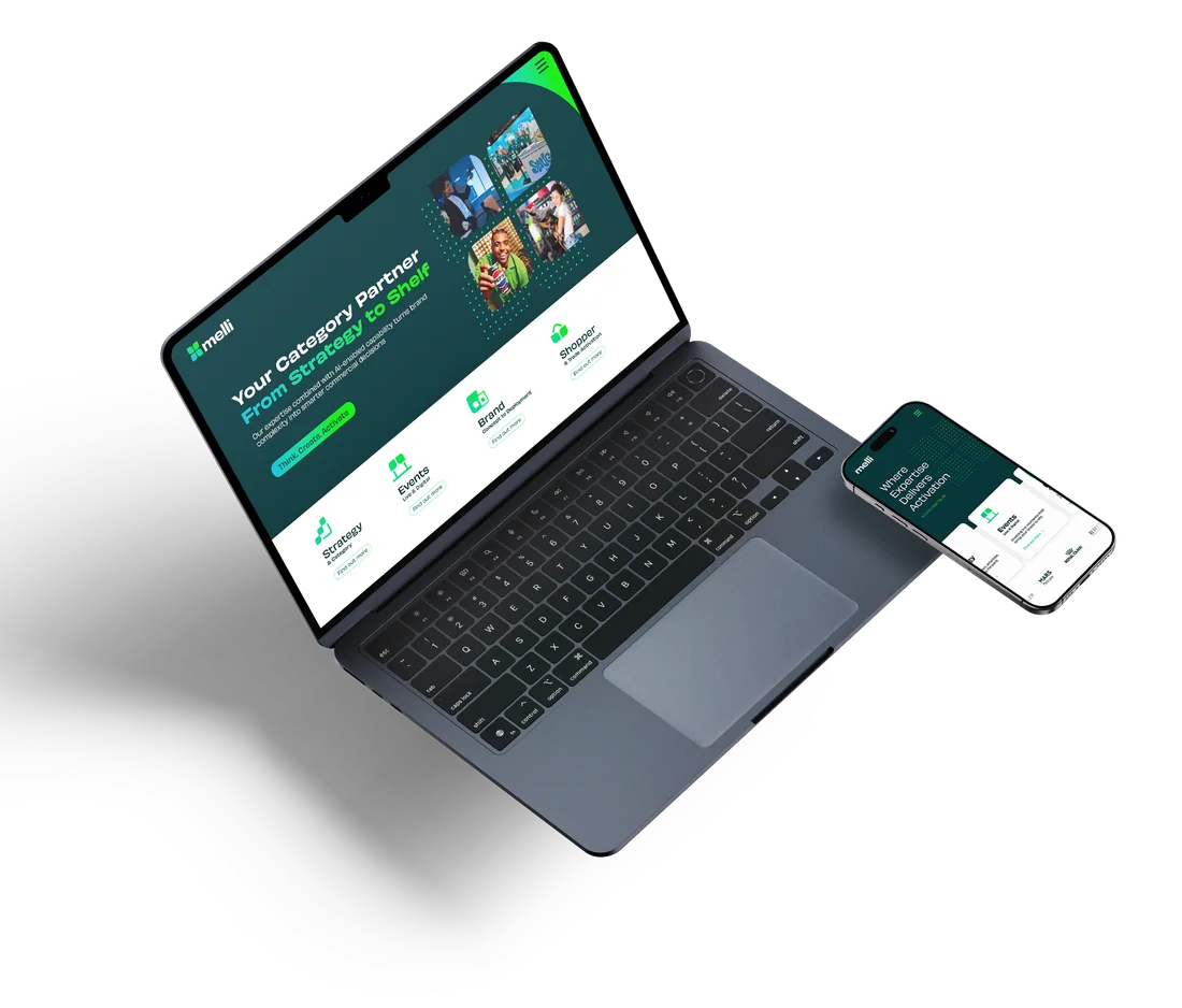A preview of the new Melli website on a laptop and a mobile phone